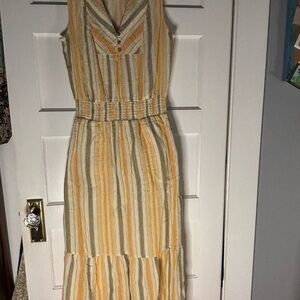 Prana Yellow and Cream Striped Maxi Dress